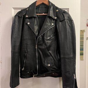 Handmade REAL Cropped Black Leather Biker Jacket - Women's Large
